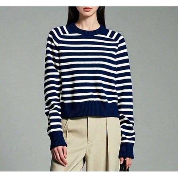 J.Crew NWT Relaxed Stripe Crewneck Sweater Womens Chunky Knit Nautical Fisherman - Picture 1 of 12